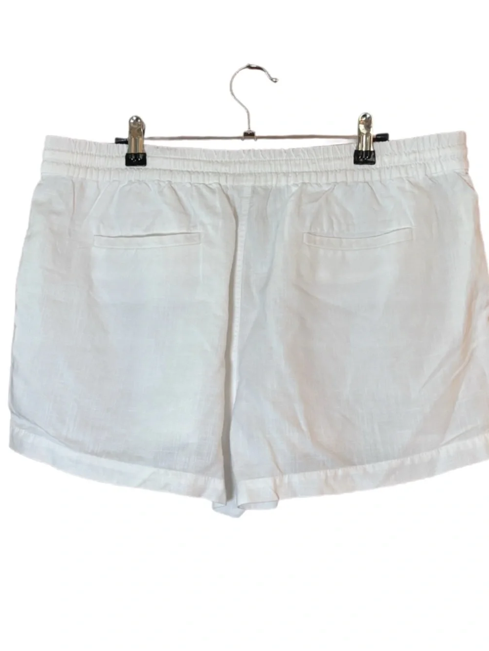 J.Crew White Linen Blend Shorts Elastic Waist Pockets Size L
